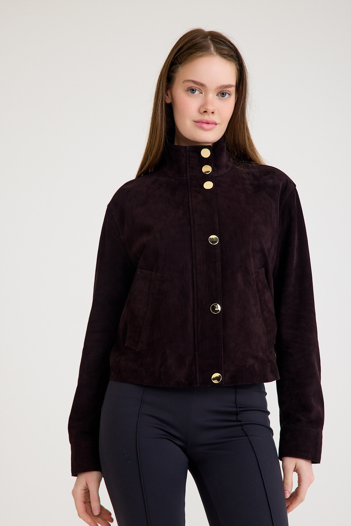 Regular Orta Boy Bayan Süet Deri Ceket – VB-11-BK-2830-24085