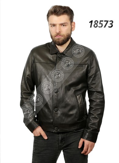 Erkek Gerçek Deri Klasik Düğmeli Mont  Siyah K-1050-18573
