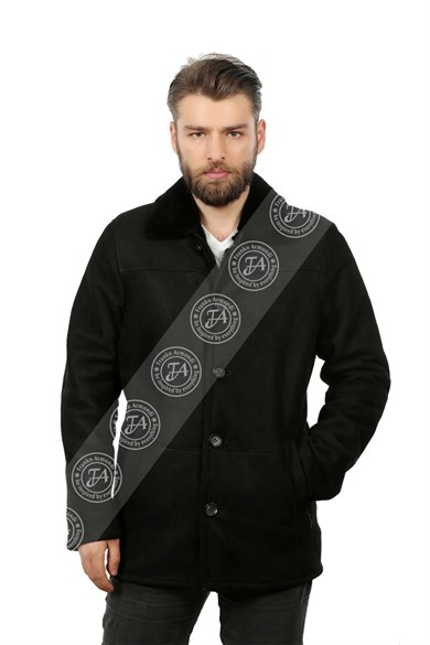 Erkek Gerçek Deri Klasik Kışlık Kaban Kürk Siyah U-829-18847