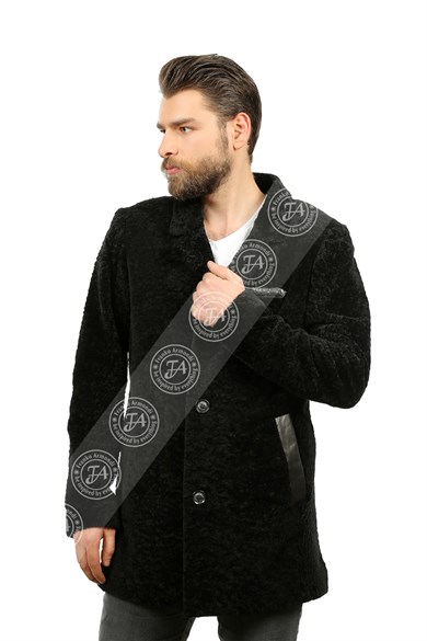 Erkek Gerçek Deri Klasik Luxury Kışlık Kaban Astragan Siyah U-247-18706