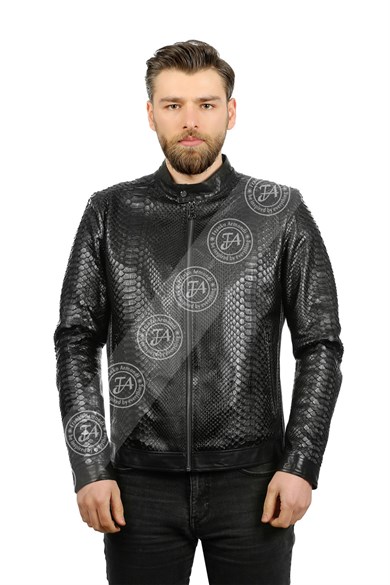 Erkek Gerçek Deri Klasik Luxury Mont Komple Piton Siyah K-967-18441