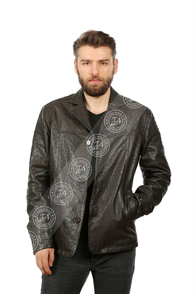 Erkek Gerçek Deri Spor Luxury Blazer Devekuşu Kahve K-1130-18851