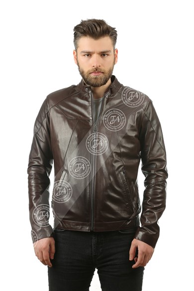 Erkek Gerçek Deri Spor Mont Fermuarlı Kahve K-1006-18511
