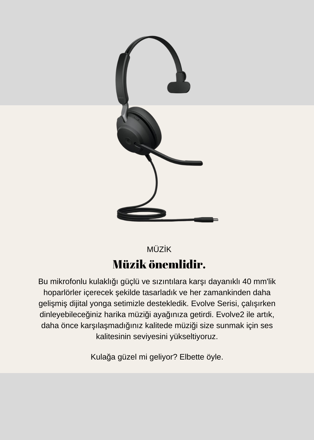 Jabra Evolve2 40 Mono Usb-C Ms Kablolu Kulak Üstü Kulaklık