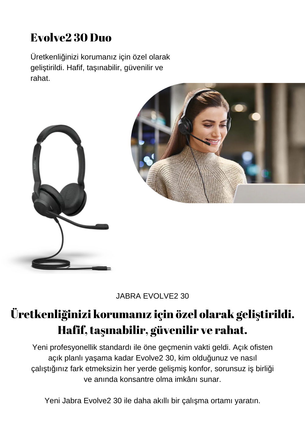 Jabra Evolve2 30 Duo Usb Ms Kablolu Kulak Üstü Kulaklık