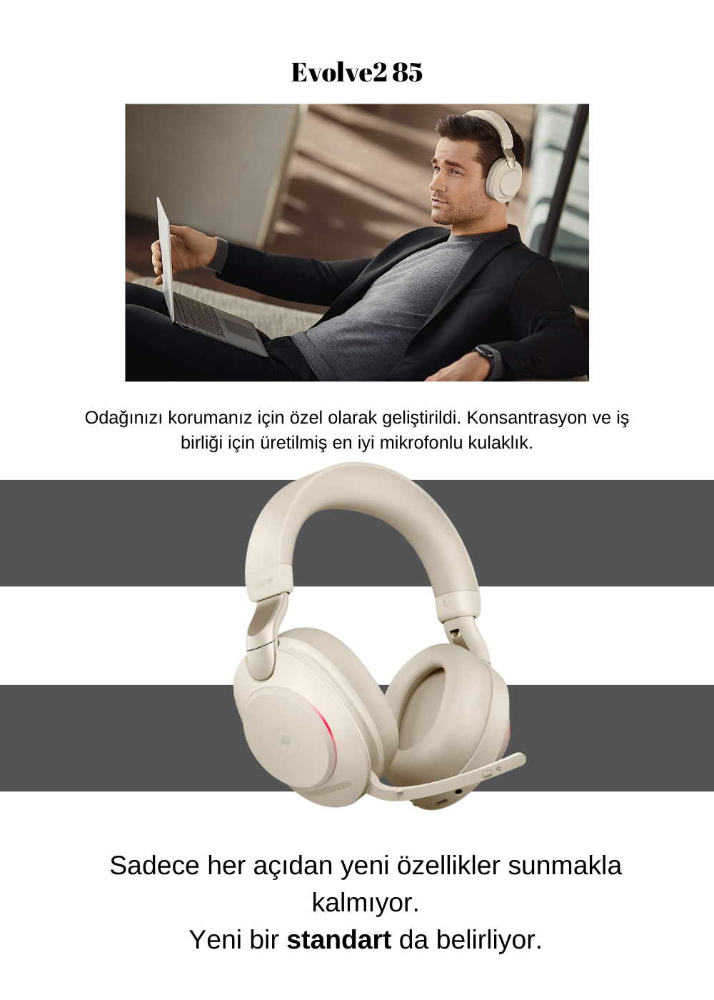 Jabra Evolve2 85 Duo Bej Usb-C Ms Kablosuz Kulak Üstü Kulaklık