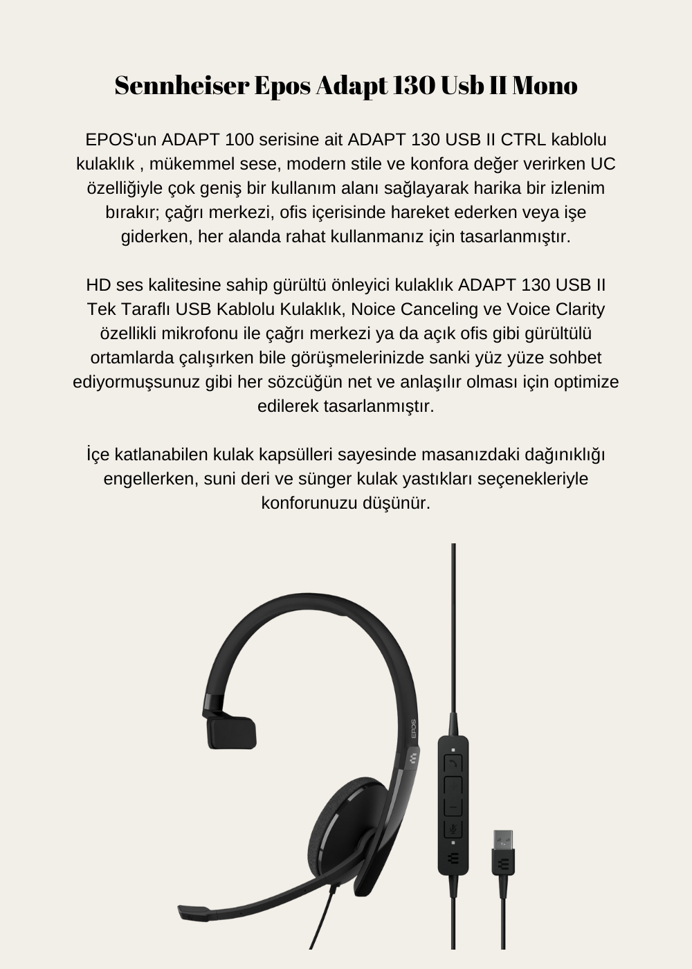 Sennheiser Epos Adapt 130 Usb II Mono Kulak Üstü Kulaklık