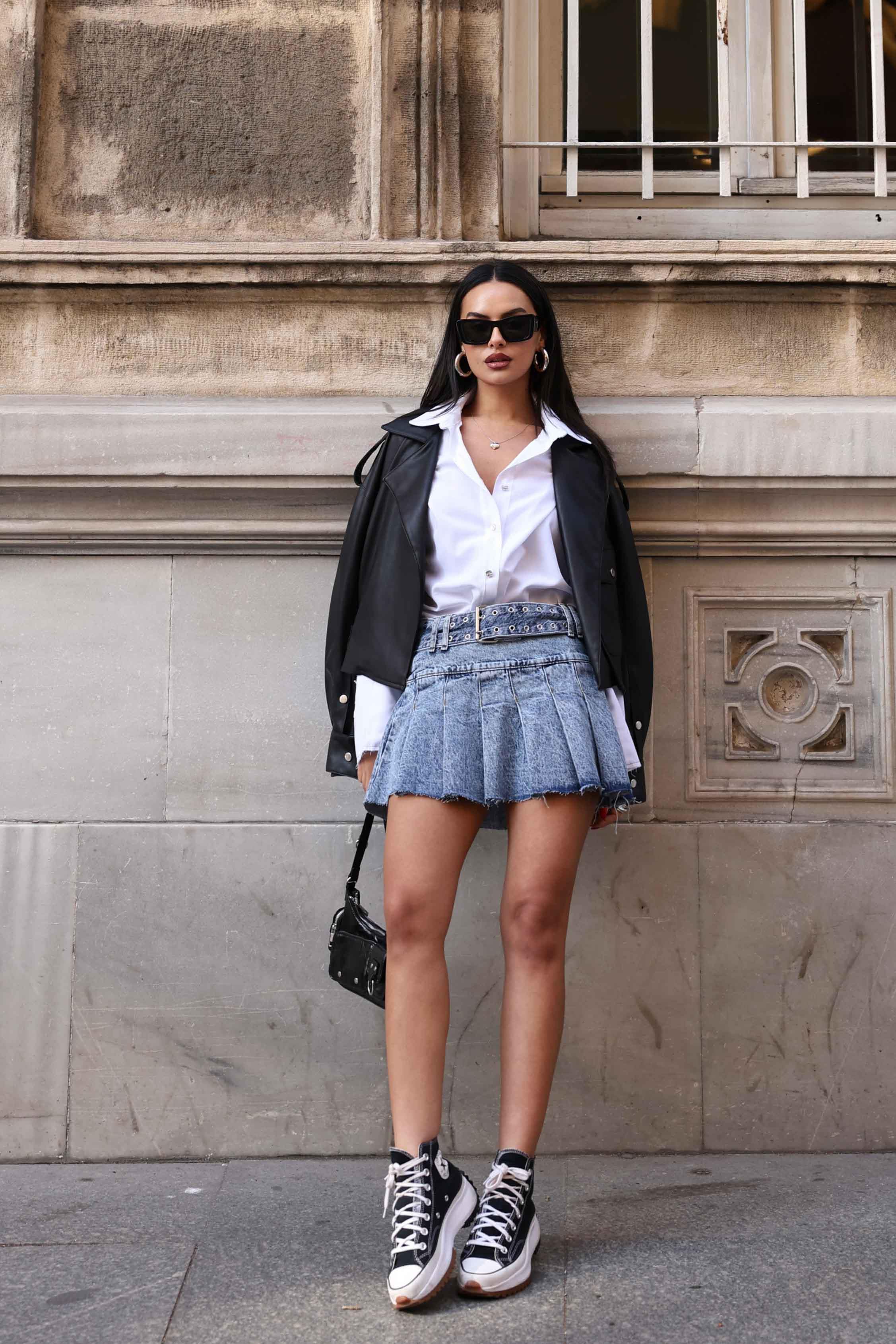 Denim skirt with retailers converse