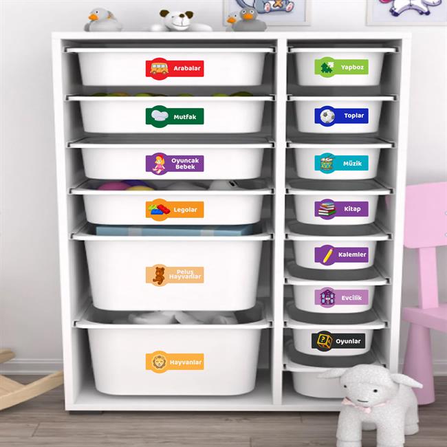 Eğlenceli Renkli Oyuncak Kutusu Sticker-Organizer Etiket-Renkli Baskılı