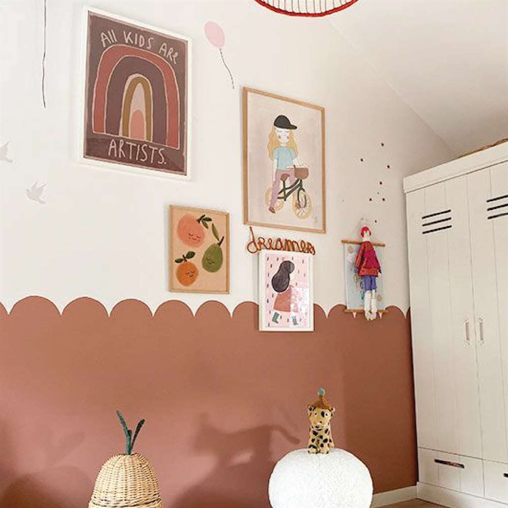 Dijitalya | Boho Bohem Tarz Dekoratif Çit Detaylı Dalgalı Salon Çocuk Odası  Kahverengi Duvar Sticker - STC662