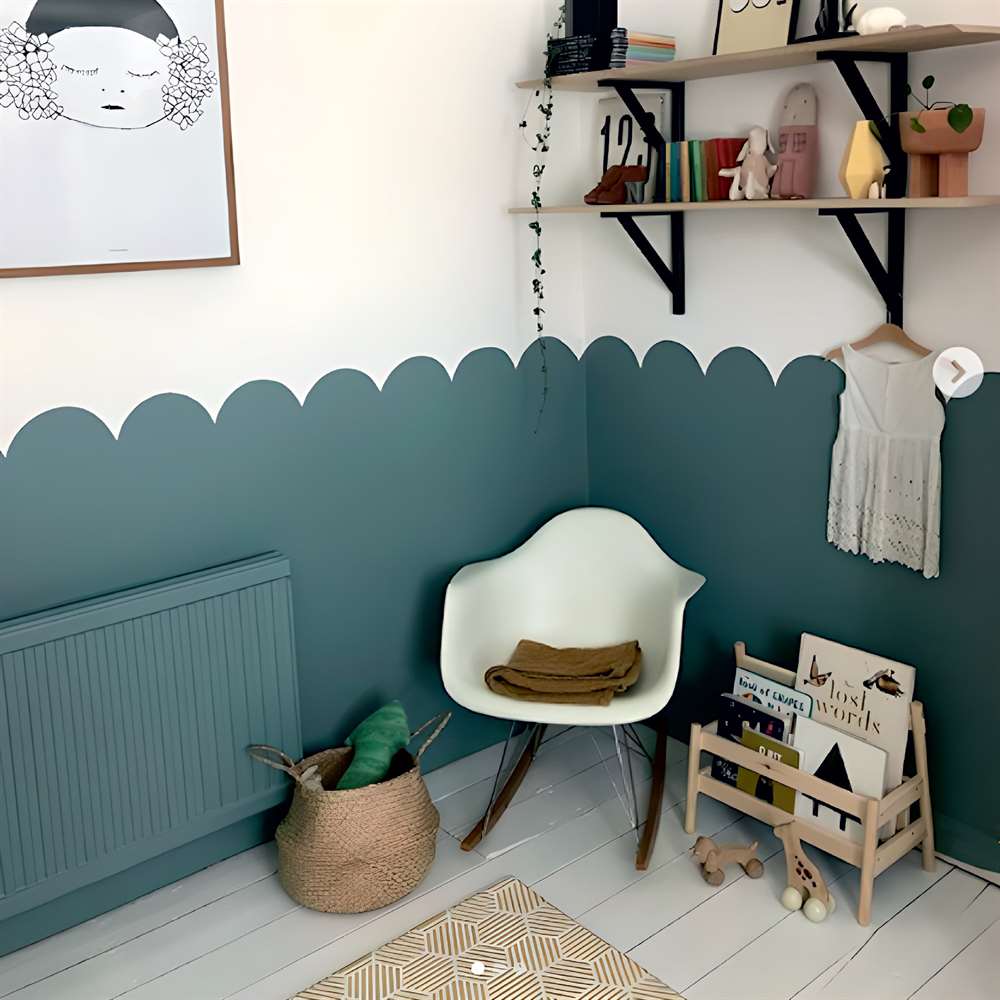 Dijitalya | Boho Bohem Tarz Dekoratif Çit Detaylı Dalgalı Salon Çocuk Odası Petrol  Mavisi Duvar Sticker - STC688