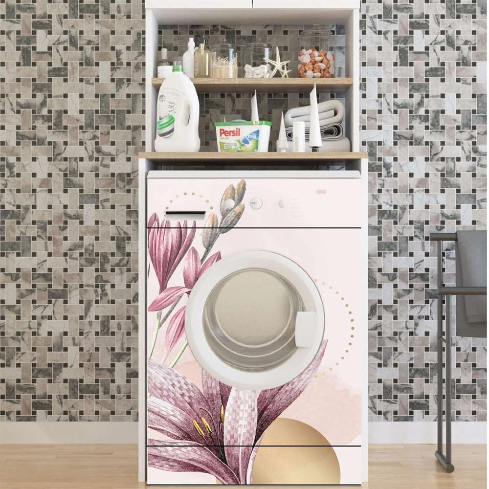 Bulaşık Çamaşır Makinesi Pembe Nergis Çiçeği Folyo | Dijitalya