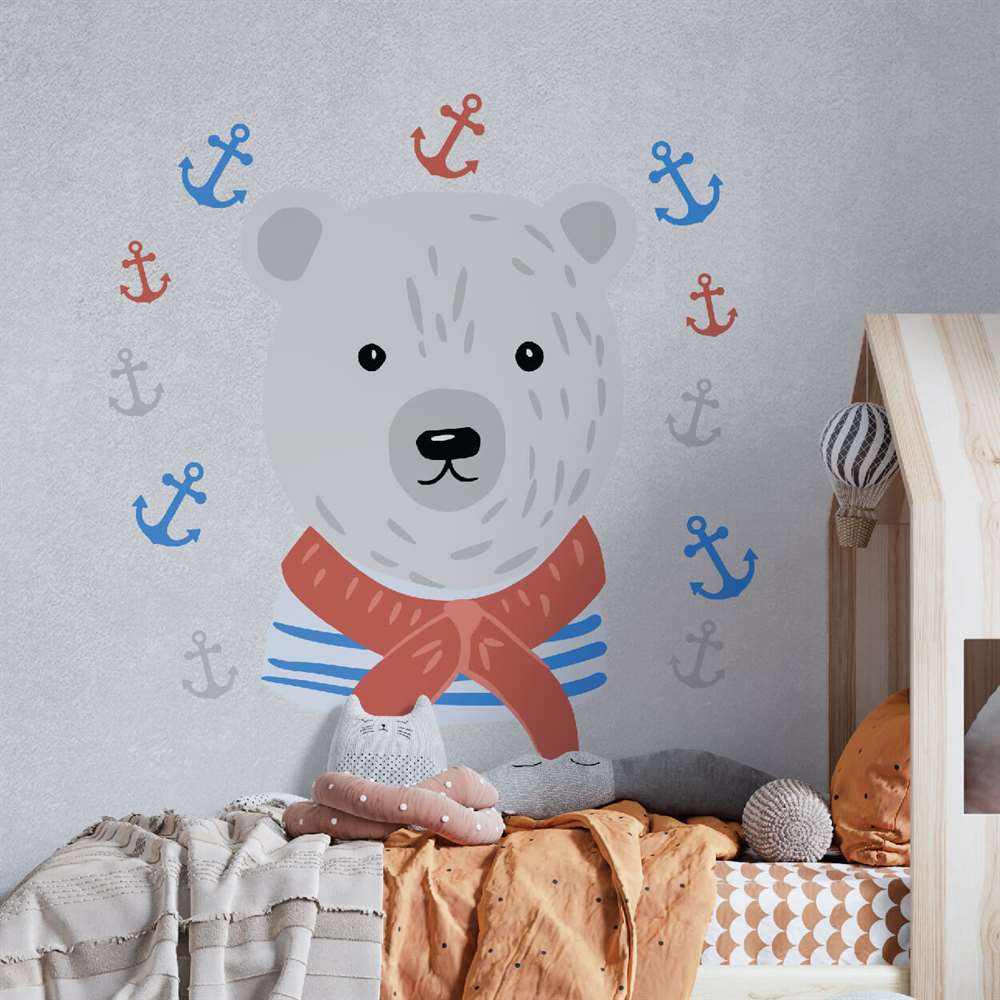 Denizci Ayı Dekoratif Bebek Çocuk Odası Sticker | Dijitalya