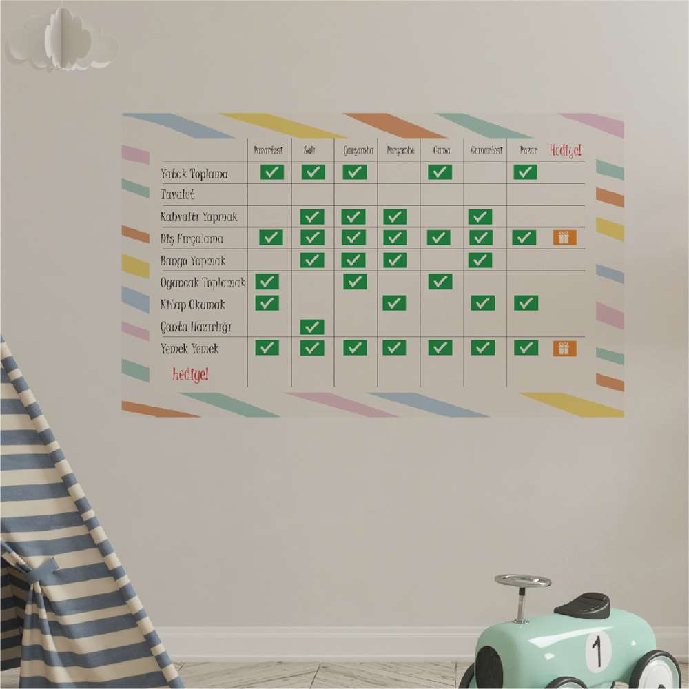 Eğlenceli ve Eğitici Çocuk Bebek Günlük Program Panosu Sticker | Dijitalya