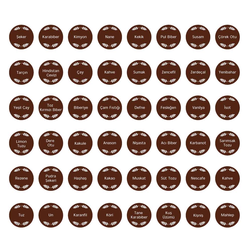Dijitalya | Kahverengi 48'li Baharatlık Sticker Etiket Seti - STC99 |  212shop