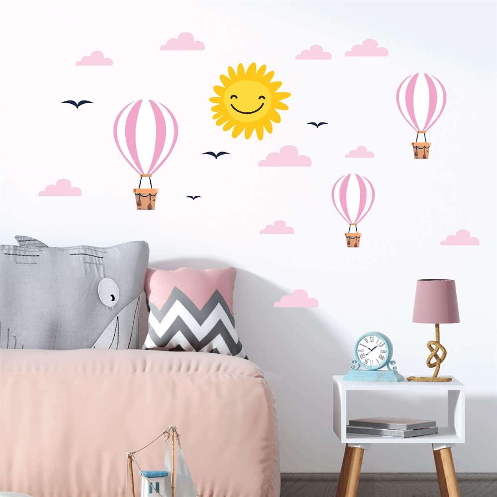 Dijitalya | Pembe Uçan Balonlar Bebek Çocuk Odası Duvar Sticker - STC35