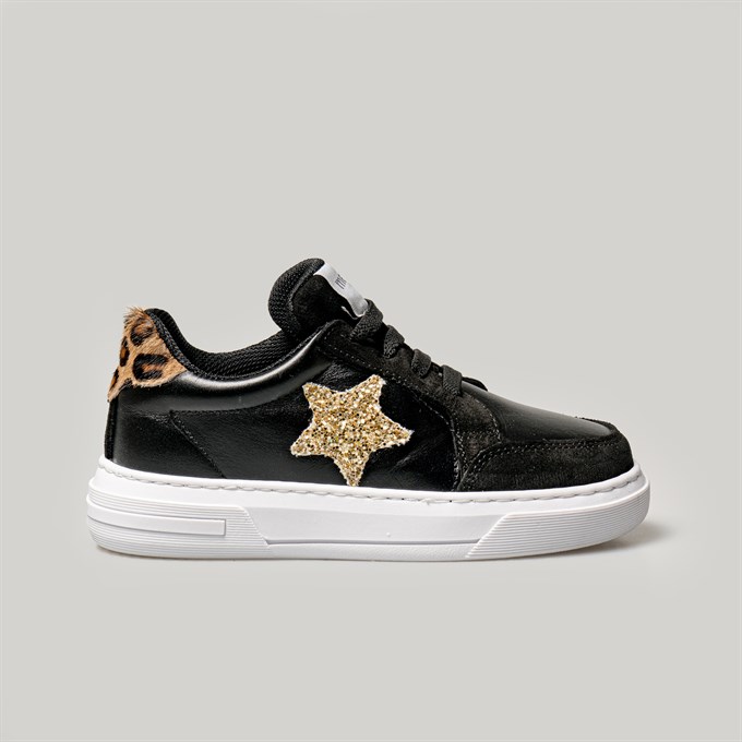 Merli&Rose Star Deri Sneaker | Siyah-Leopar