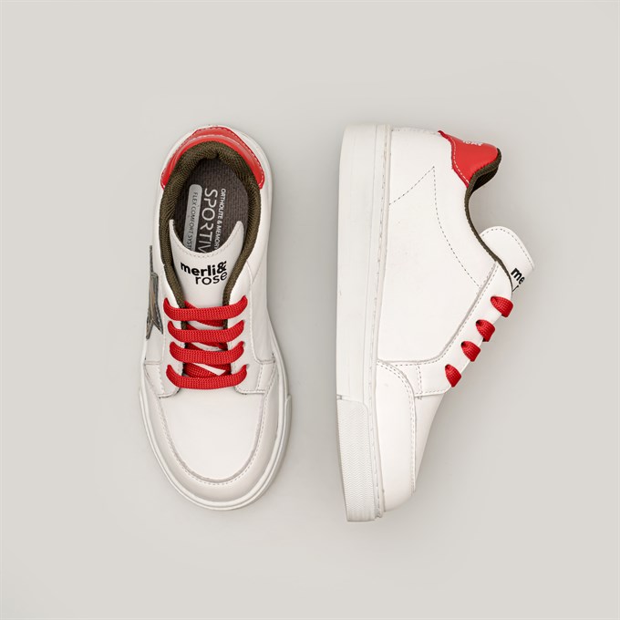 Merli&Rose Star Büyük Çocuk Sneaker | Beyaz-Kırmızı-Kamuflaj