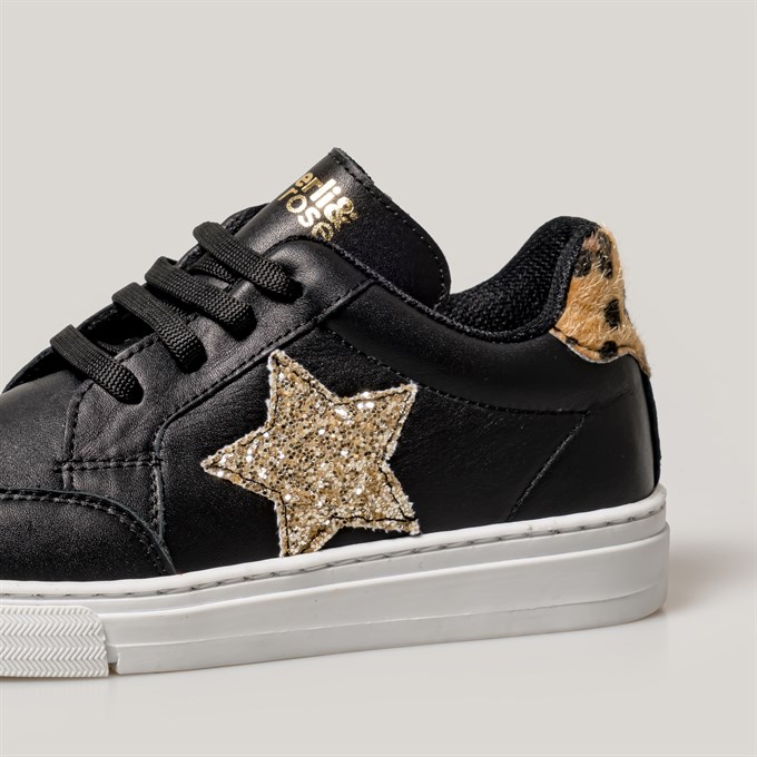 Merli&Rose Star Büyük Çocuk Sneaker | Siyah-Leopar-Gold