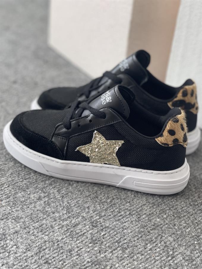 Merli&Rose Star Yazlık Büyük Çocuk Sneaker | Siyah-Leopar-Gold