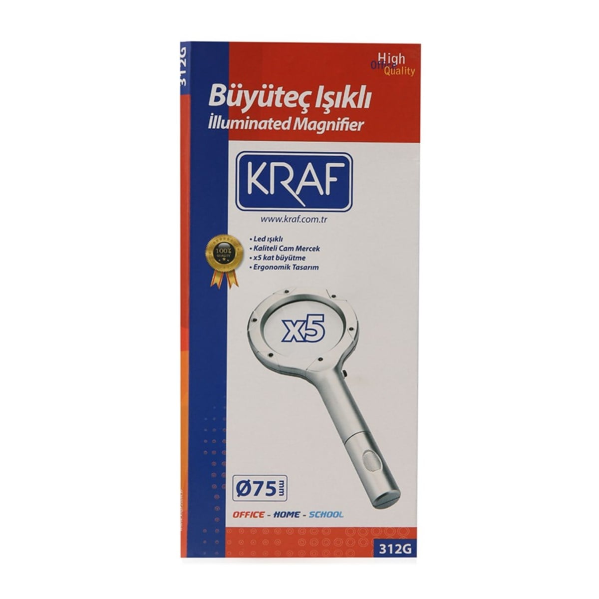 Kraf Büyüteç 5X Işıklı 75 mm 312G