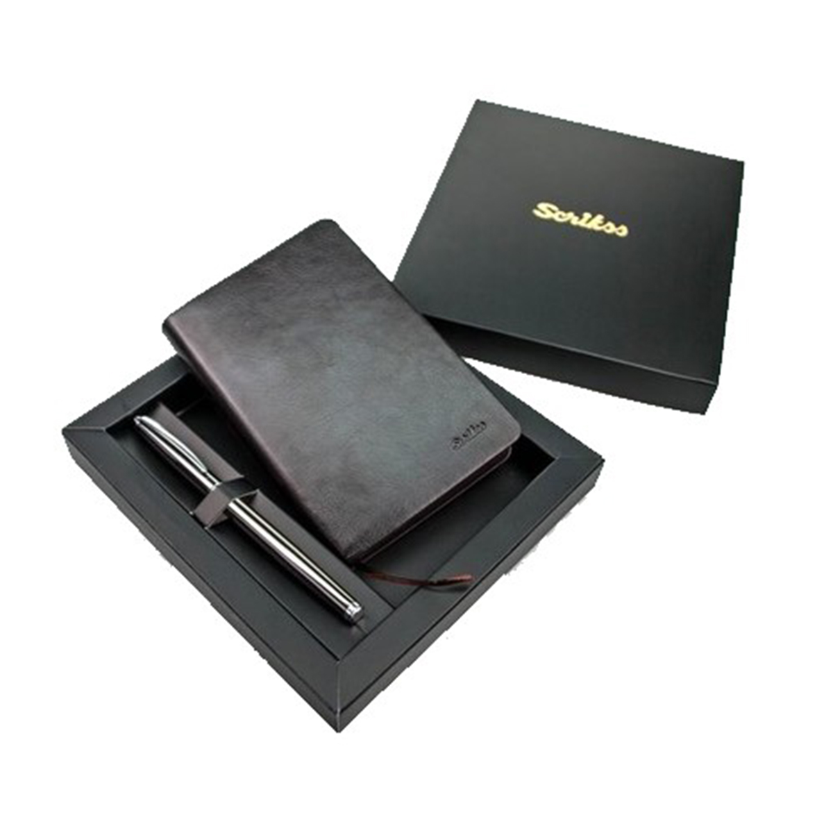 Scrikss Premium Defter ve 800 Roller Kalem Titanyum Krom Renk Sd200-1 Teramo A5 Siyah