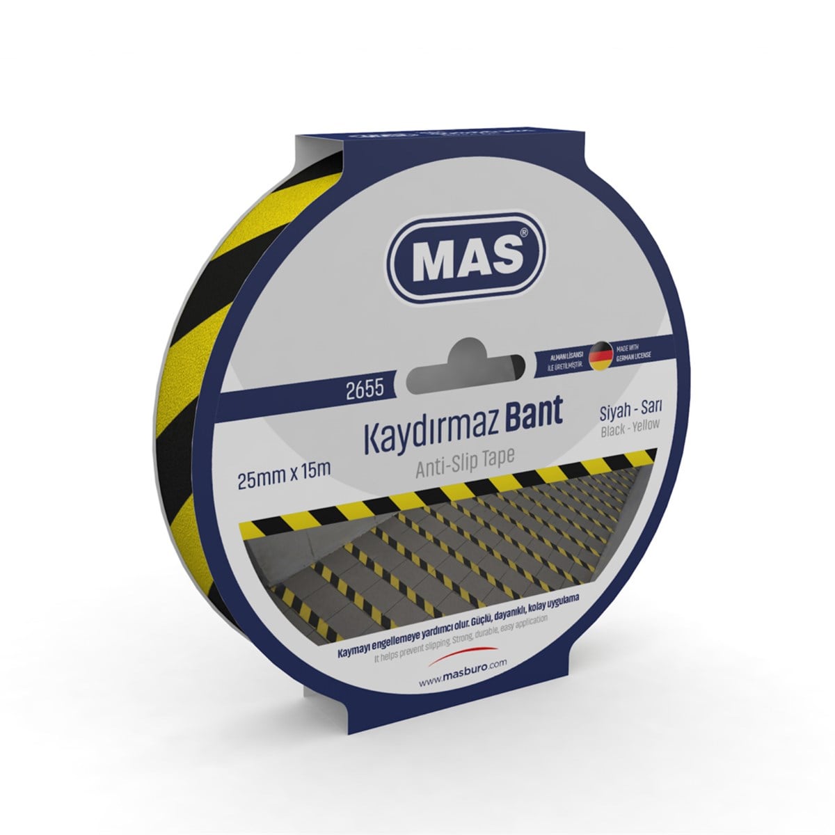 Mas Kaydırmaz Bant Sarı-Siyah 25mm x 15m 2655