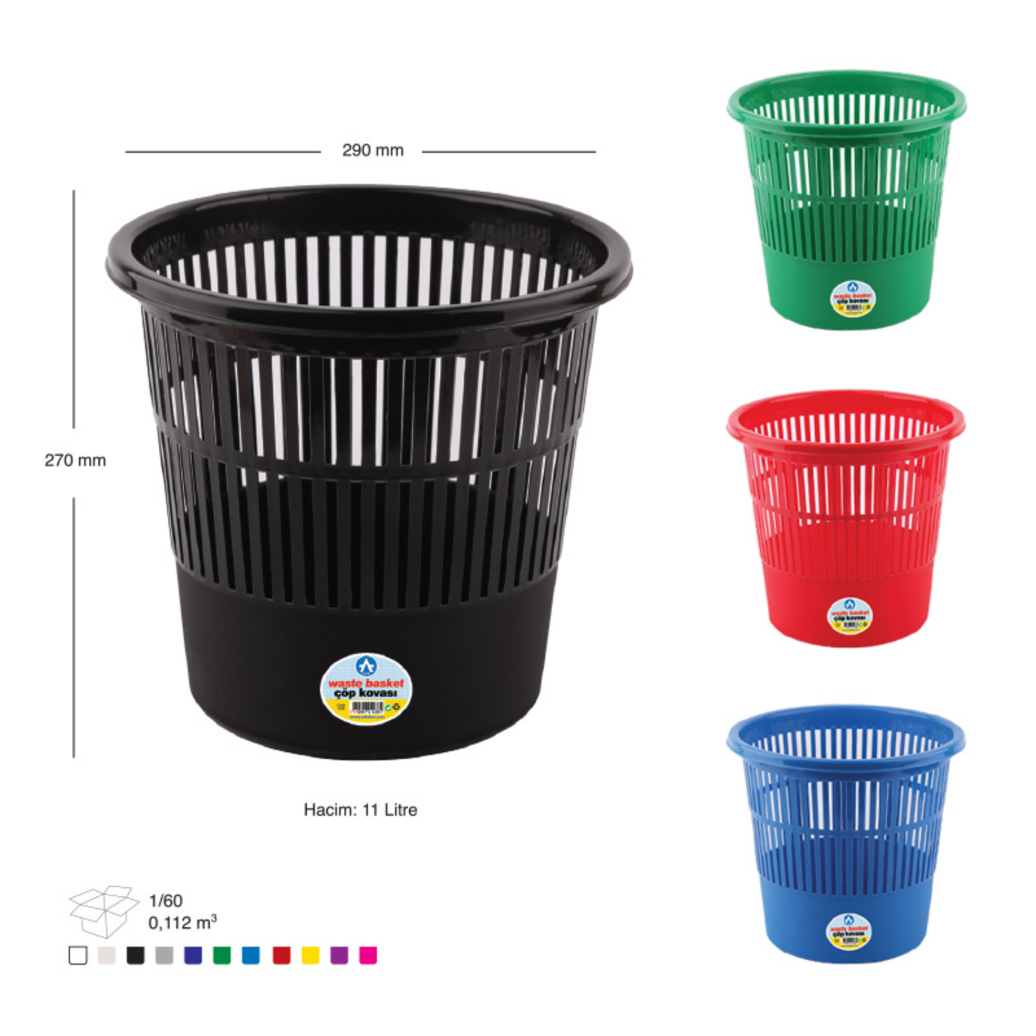 Ark Plastik Fileli Çöp Kovası Mavi 11 Litre 1238