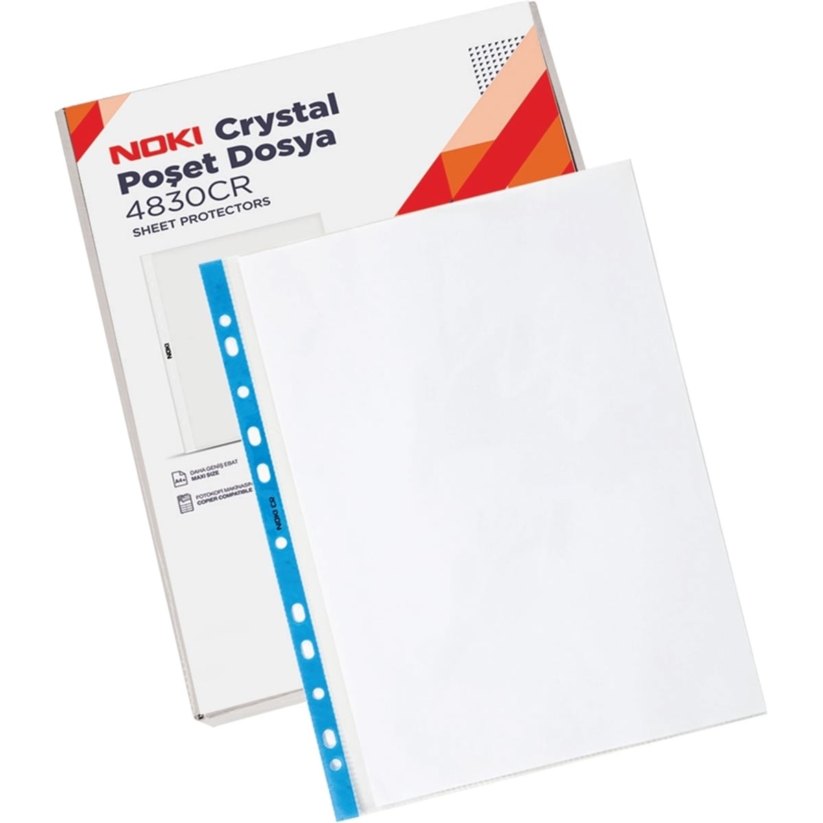 Noki A4 poşet dosya crystal (mavi şeritli) 4830cr