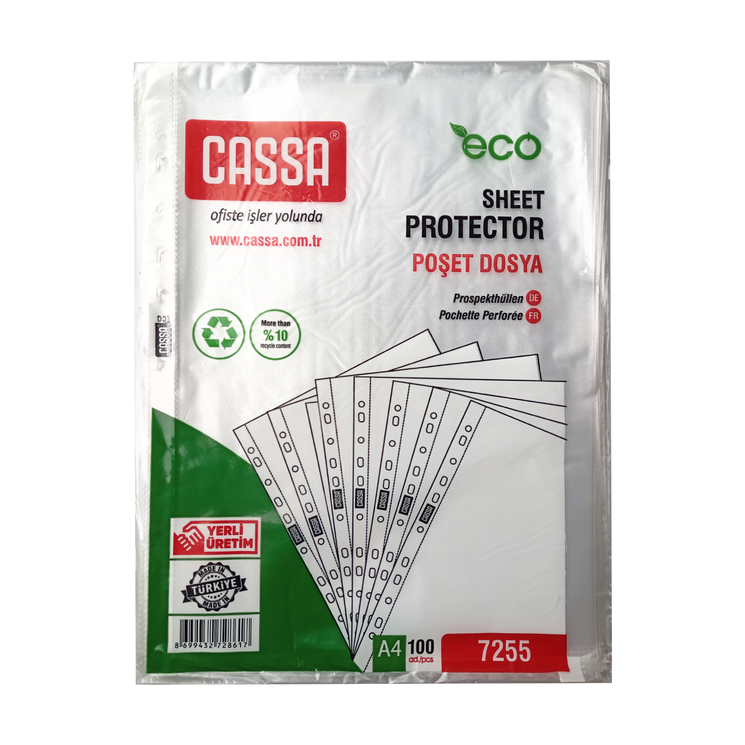 Cassa Eco Delikli Poşet Dosya A4 Şeffaf 7255
