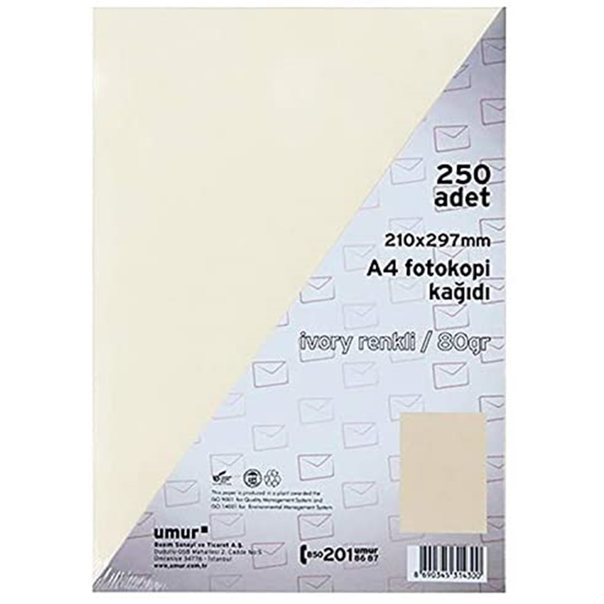 Umur fotokopi kağıdı A4 ivory 100 250 lik pk.80gr