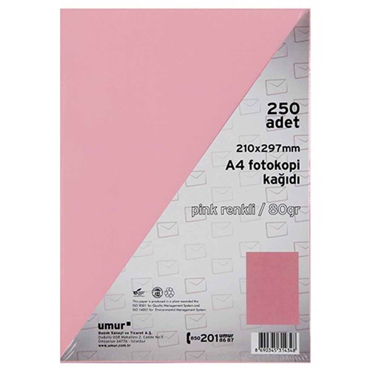 Umur fotokopi kağıdı A4 pink 250 lik 80gr