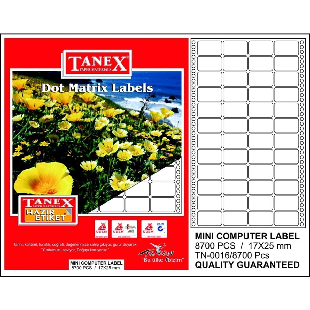 Tanex 17x25 bilgisayar etiketi tn-0016