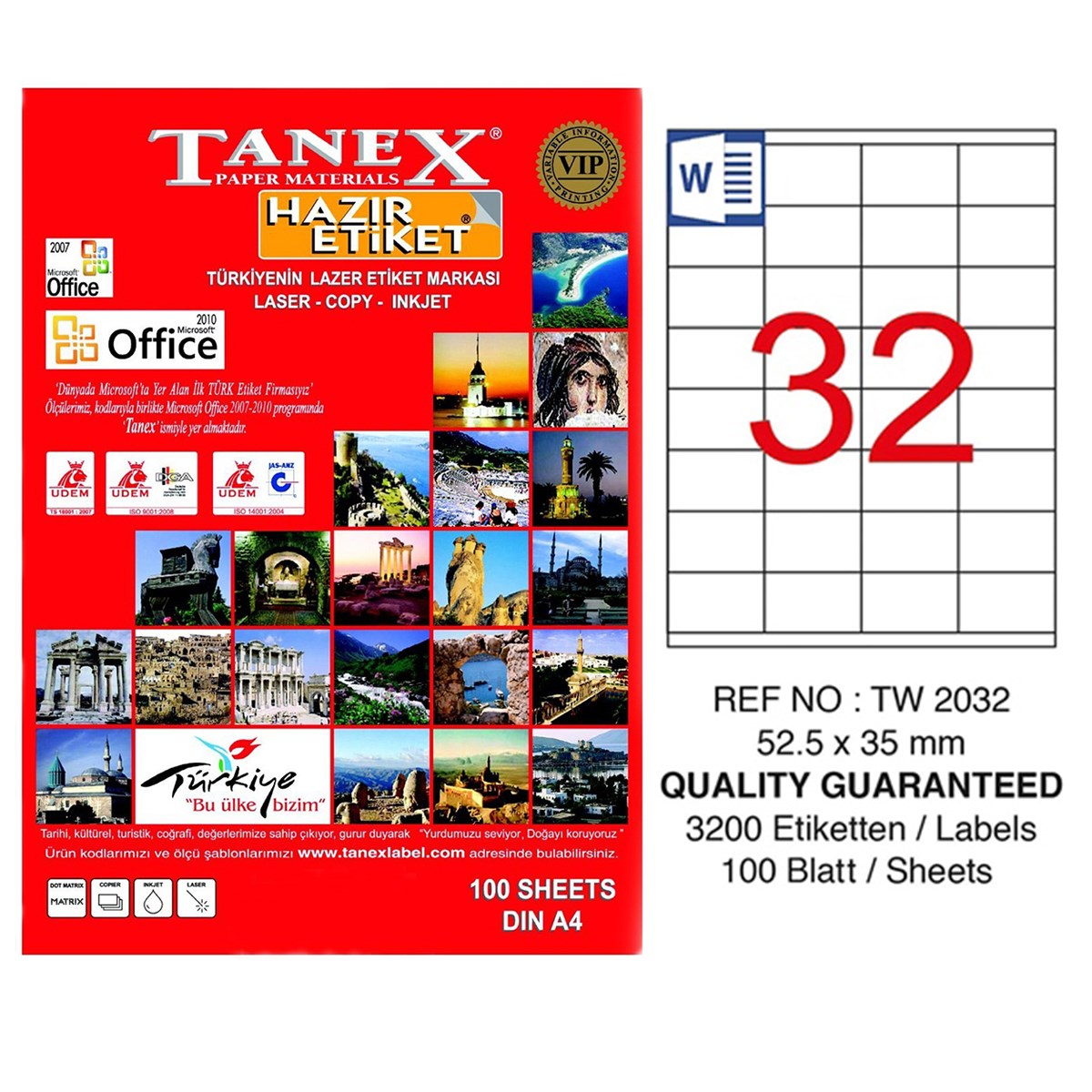 Tanex Laser Etiket 52.5x35 Tw-2032
