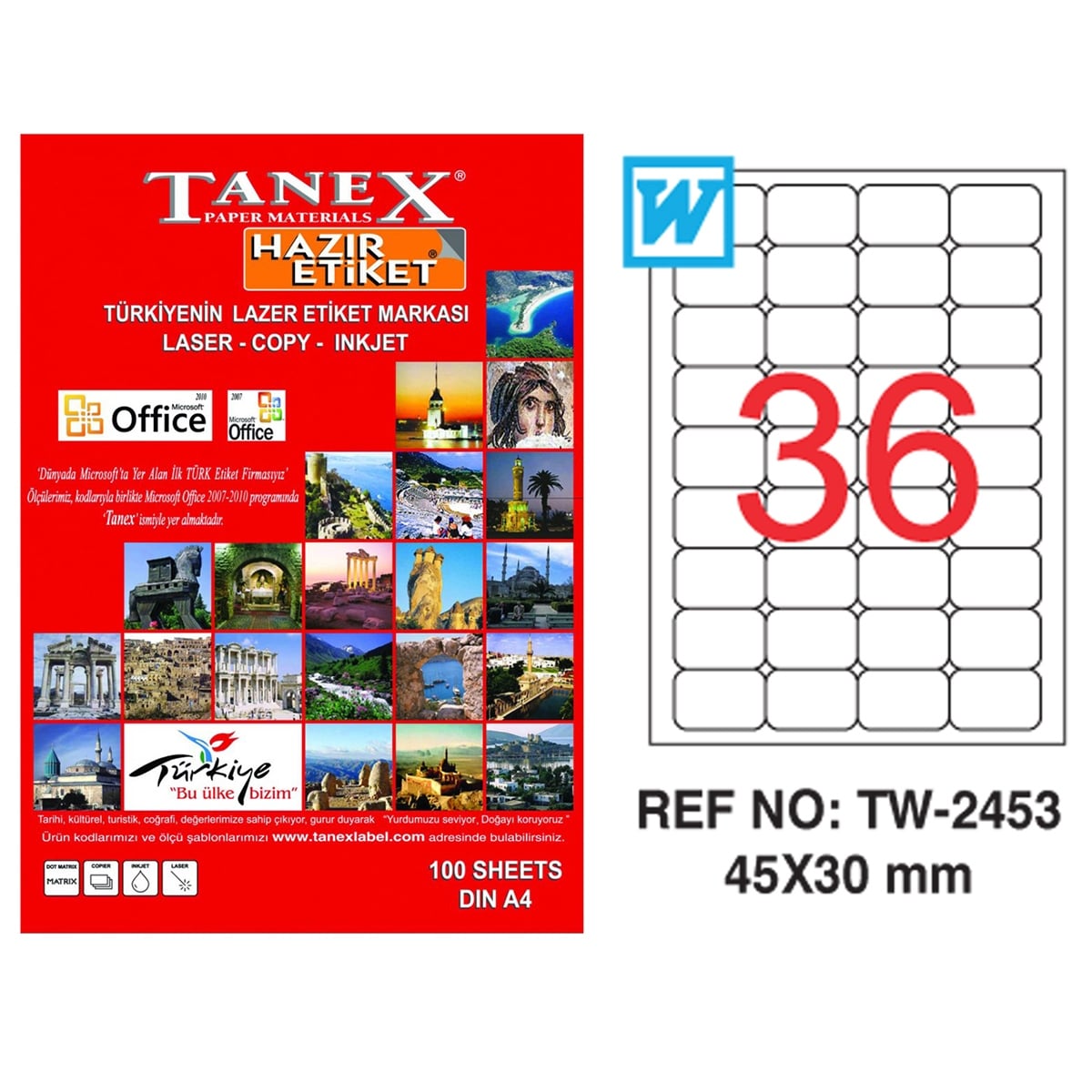 Tanex laser etiket 45x30 tw-2453/2036