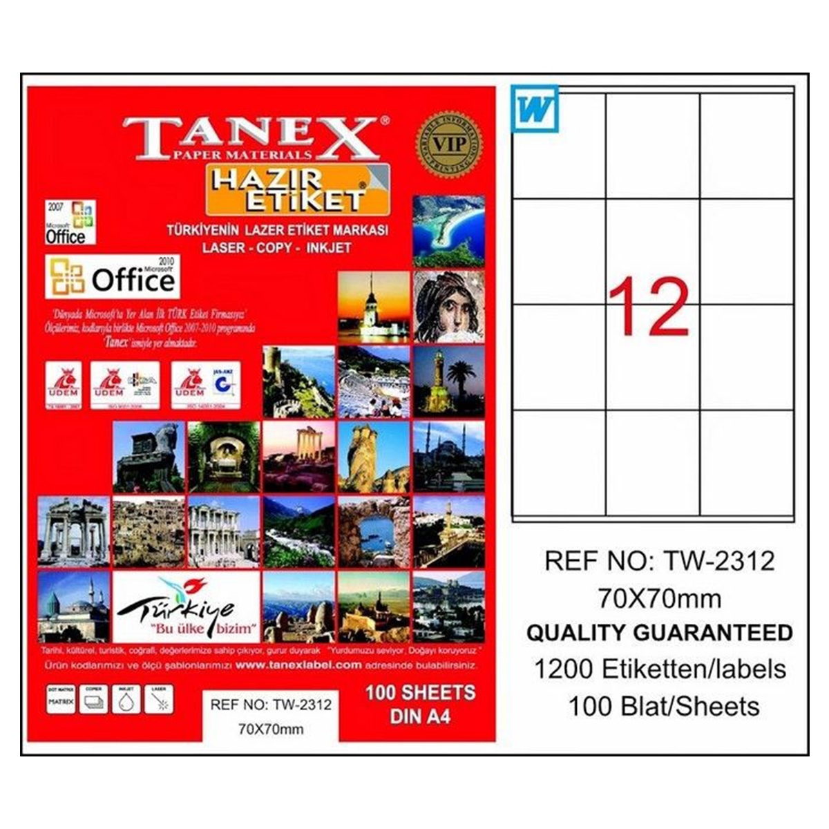 Tanex laser etiket 70x70 tw-2312