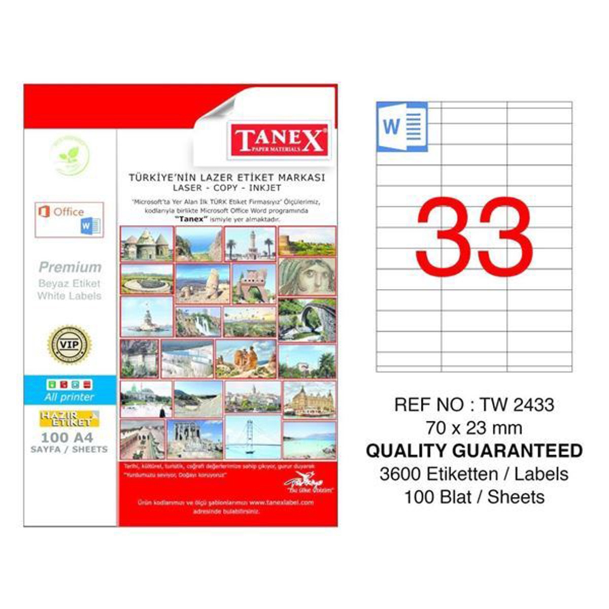 Tanex laser etiket 70x23 tw-2433