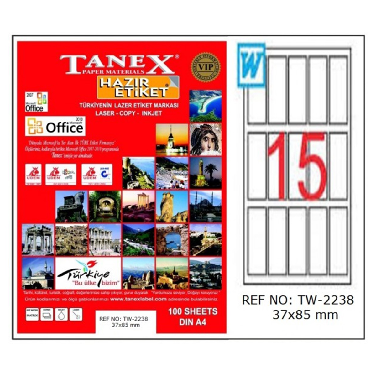 Tanex laser etiket 37x85 tw-2238