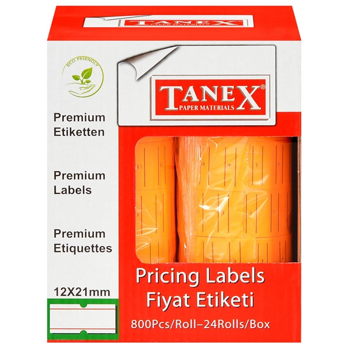 Tanex motex etiket 21x12 çizgili turuncu (800 lü)