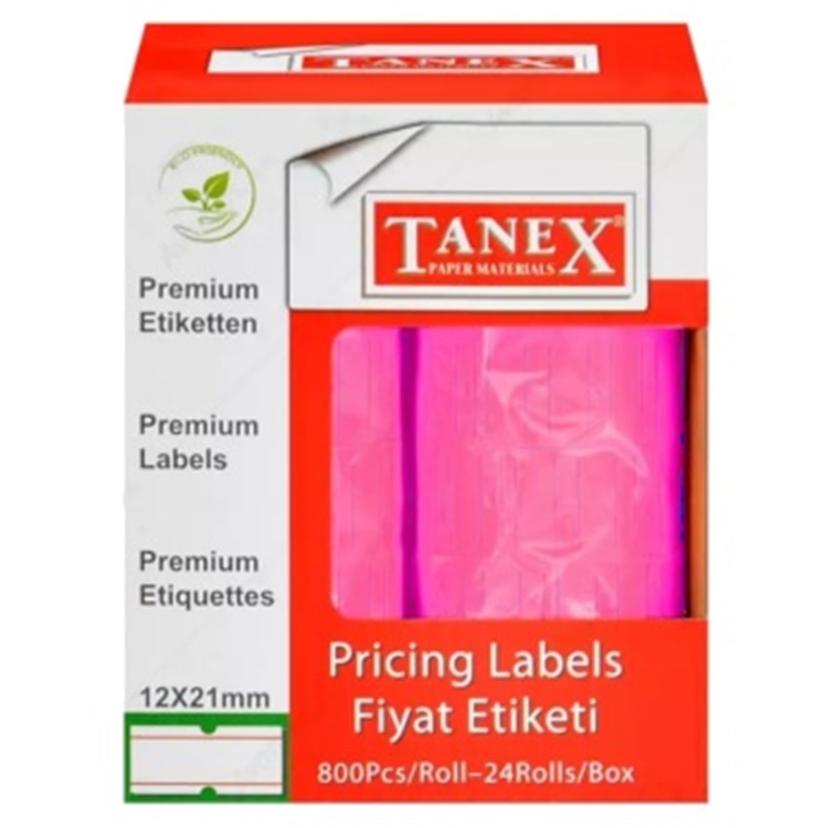 Tanex motex etiket 21x12 çizgili pembe (800 lü)