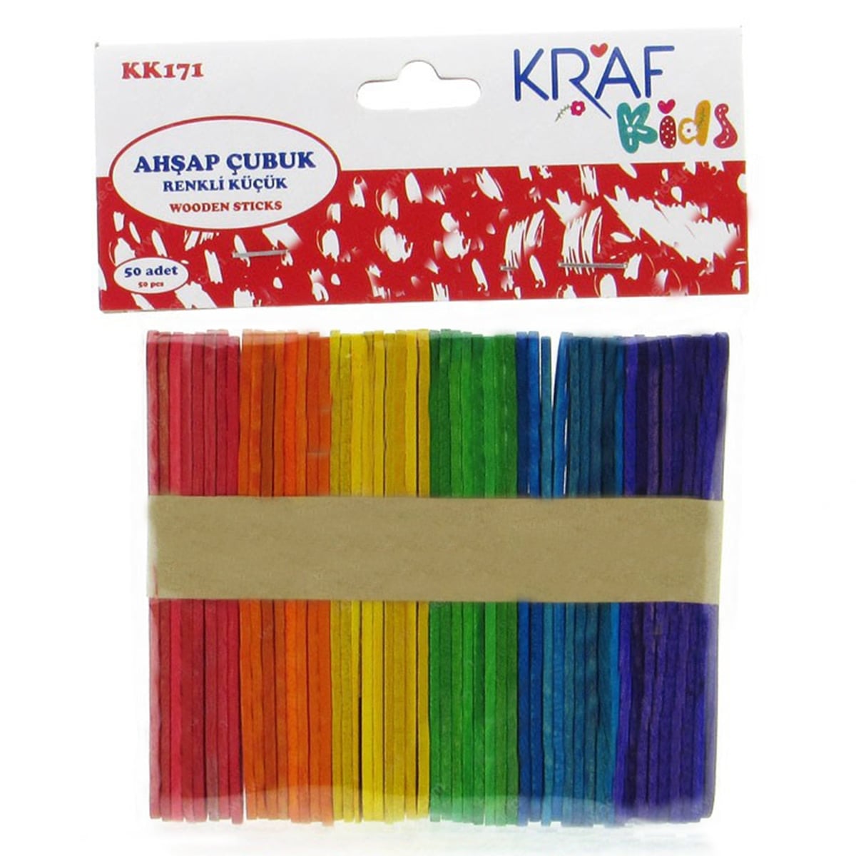 Kraf Ahşap Çubuk - Renkli Büyük - Kids 50'li KK176