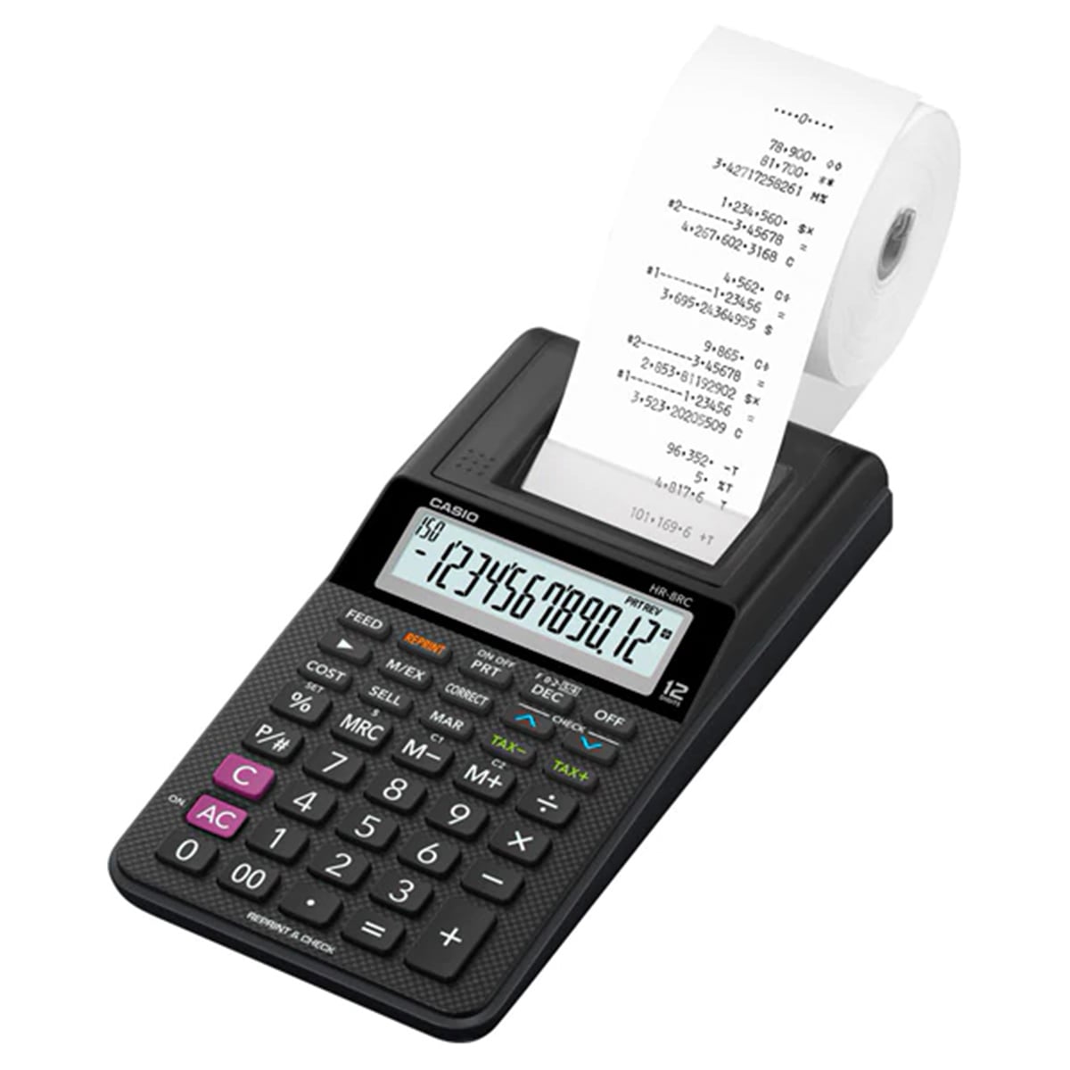 Casio hr-8rc-bk hesap makinası şeritli 12 hane