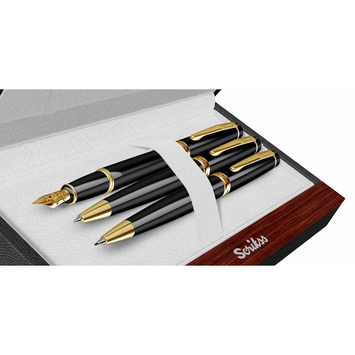 Scrikss Kalem seti 38 siyah altın 3lü set