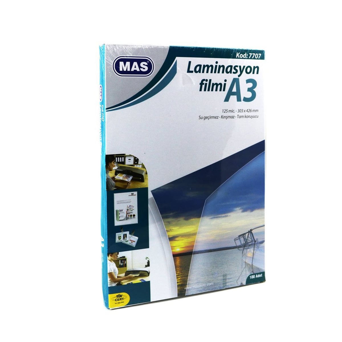 Mas 7707 laminasyon filmi A3 125mic. (100 lük pk.)