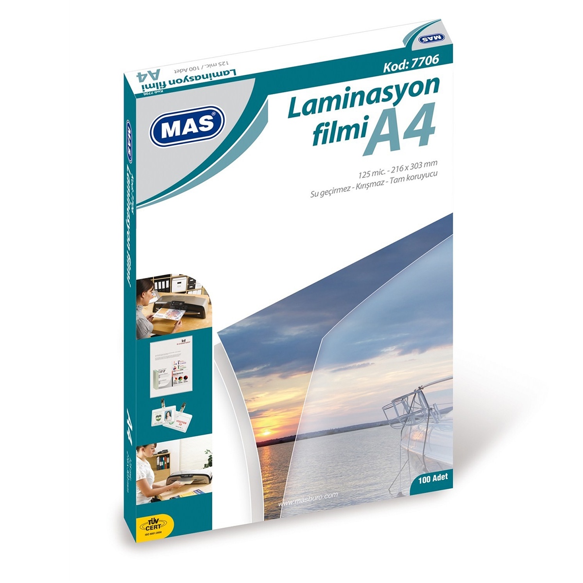 Mas 7706 laminasyon filmi A4 125mic. (100 lük pk.)