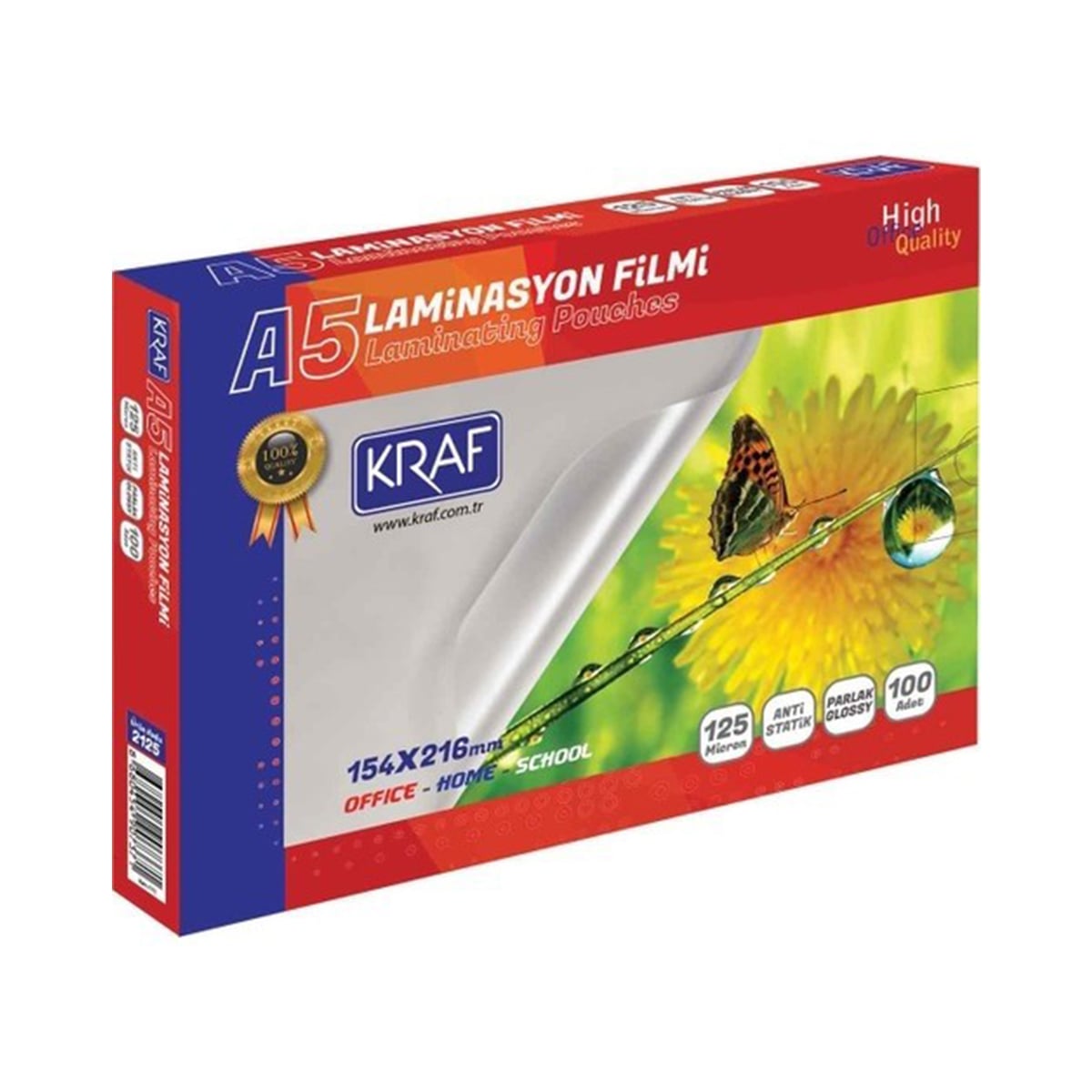 Kraf A5 Laminasyon Filmi 100'lü Parlak 125 micron Glossy 2125