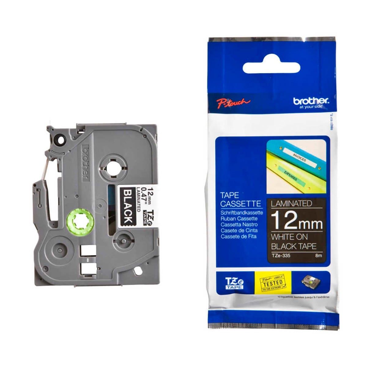 Brother tz-335 12mm siyah/beyaz etiket