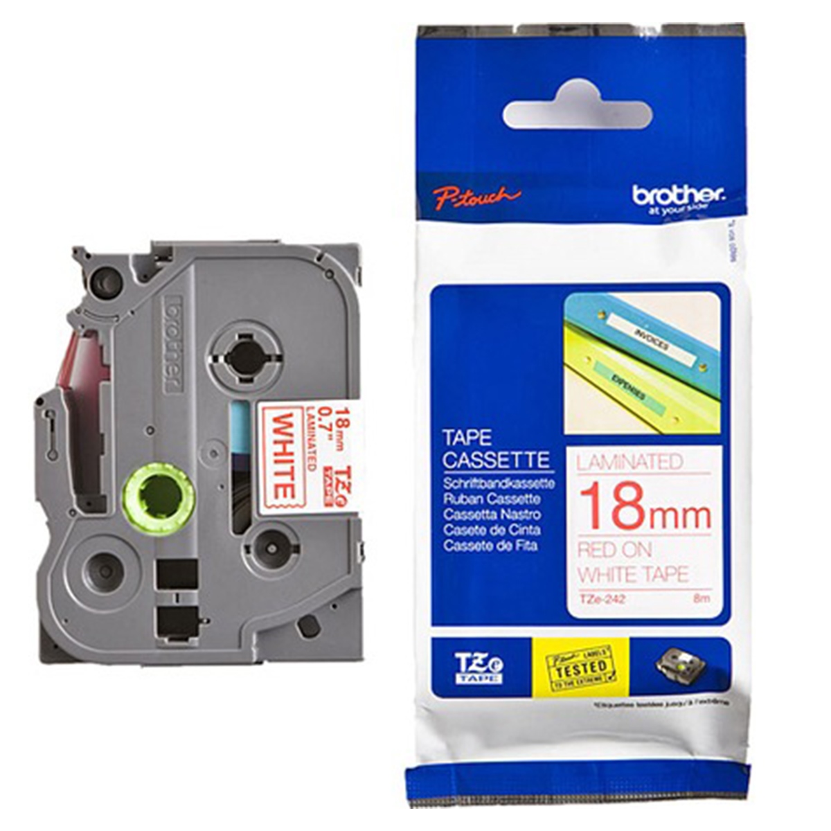 Brother Tze-242 18mm Beyaz - Kırmızı Etiket