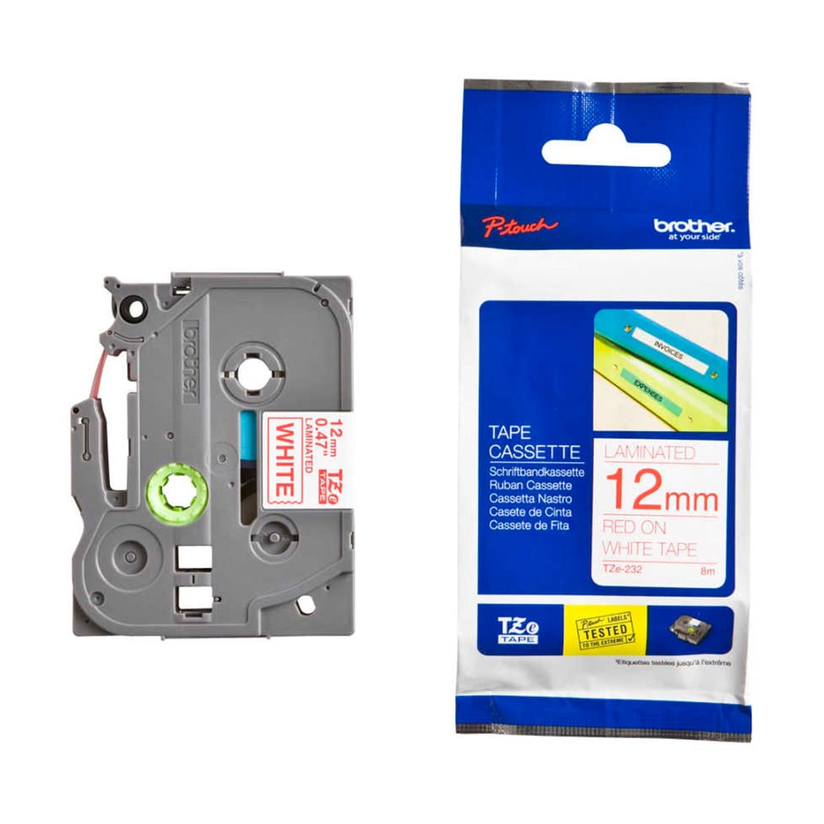 Brother tz-232 12mm beyaz/kırmızı etiket