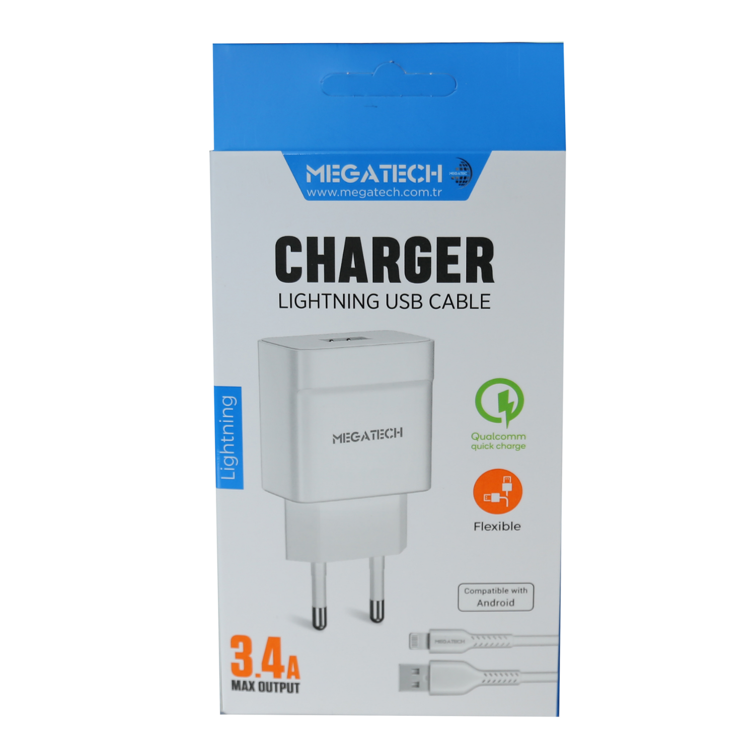 Megatech 3.4A Hızlı Şarj Adaptörü ve Lightning USB Kablo CC-03